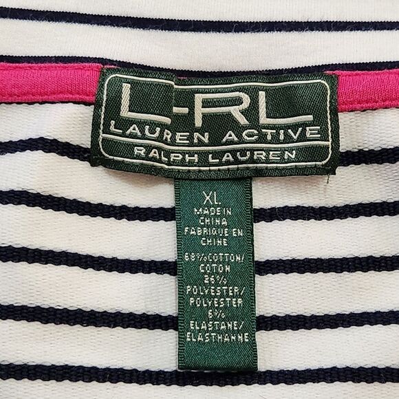 Ralph Lauren Active Zip Front Funnel Neck Sweatshirt Womens XL Navy White Stripe - Picture 7 of 10